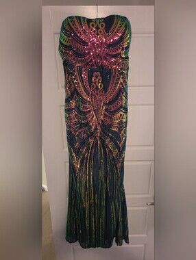 Faeriesty Green & Gold Sequin Gown